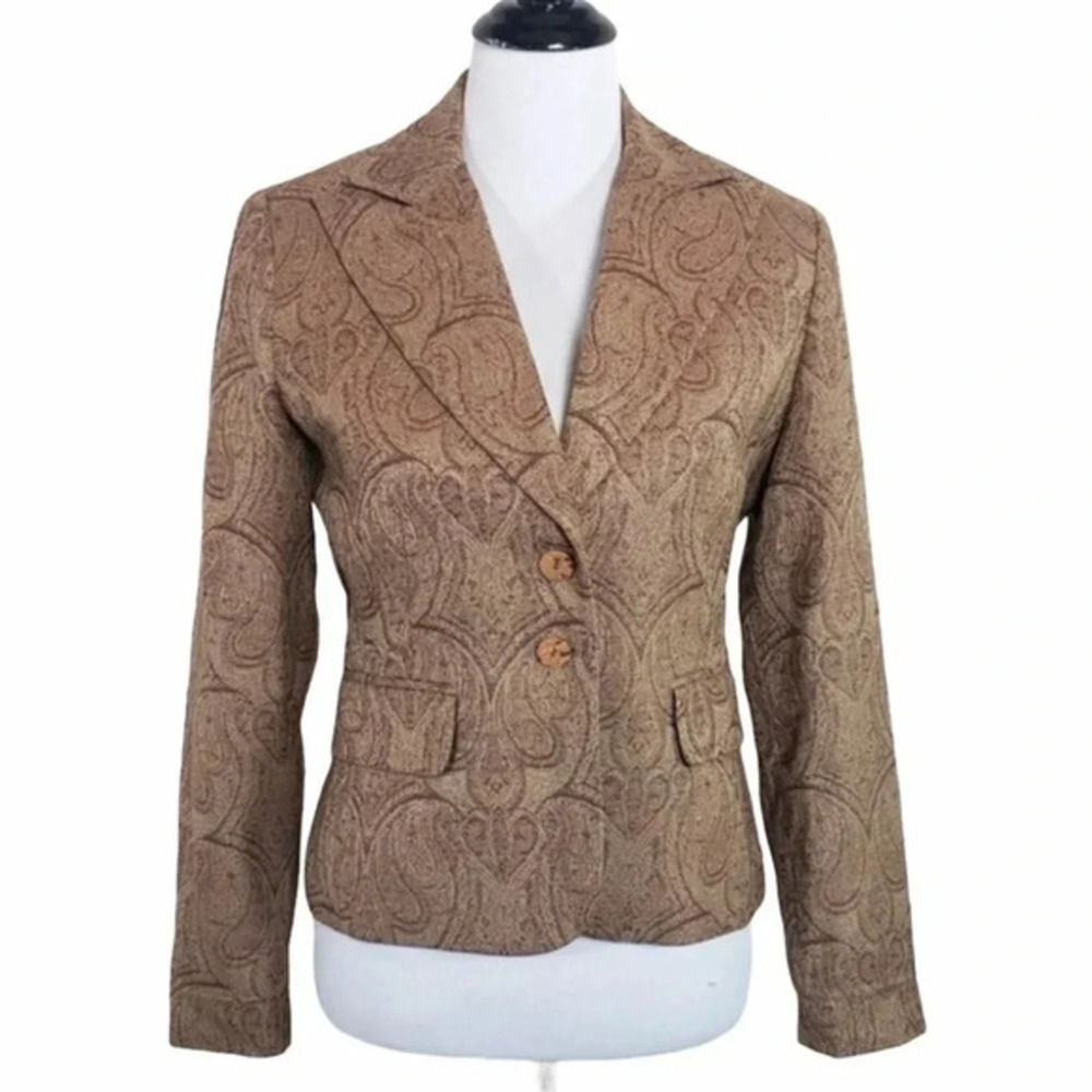 Signature by Larry Levine women's 6 tan brown paisley blazer Tapestry